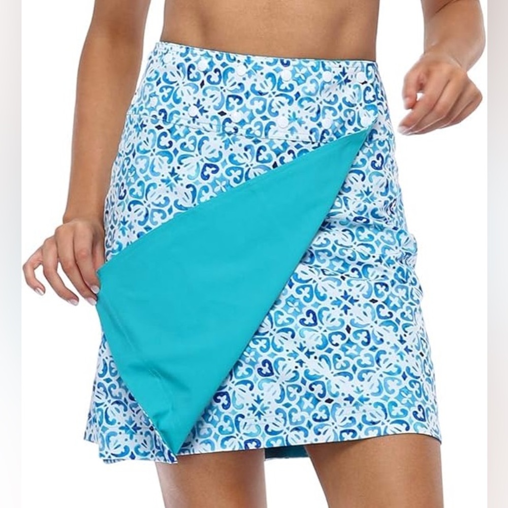 Reversible Blue Patterned Women's coverup skirt - adjustable